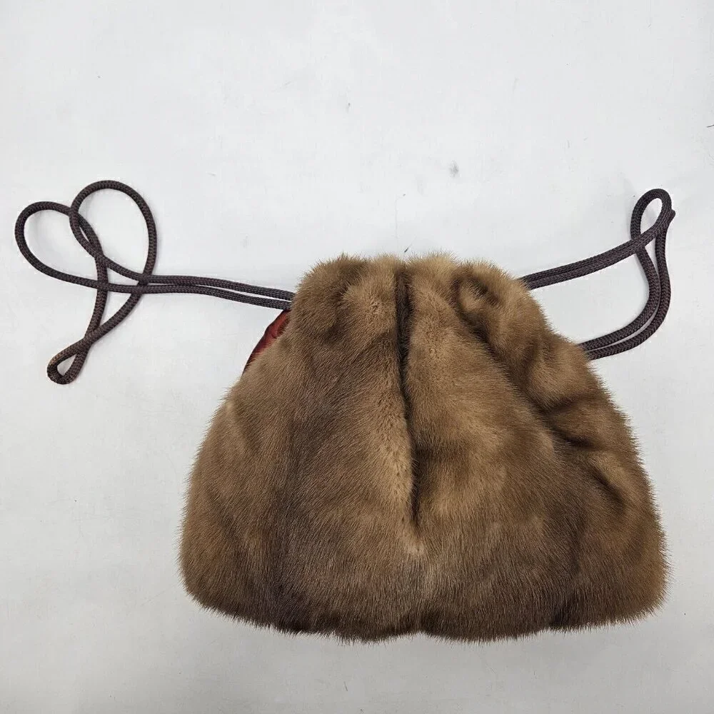 Vintage Brown Mink Muff Handwarmer Zippered Purse